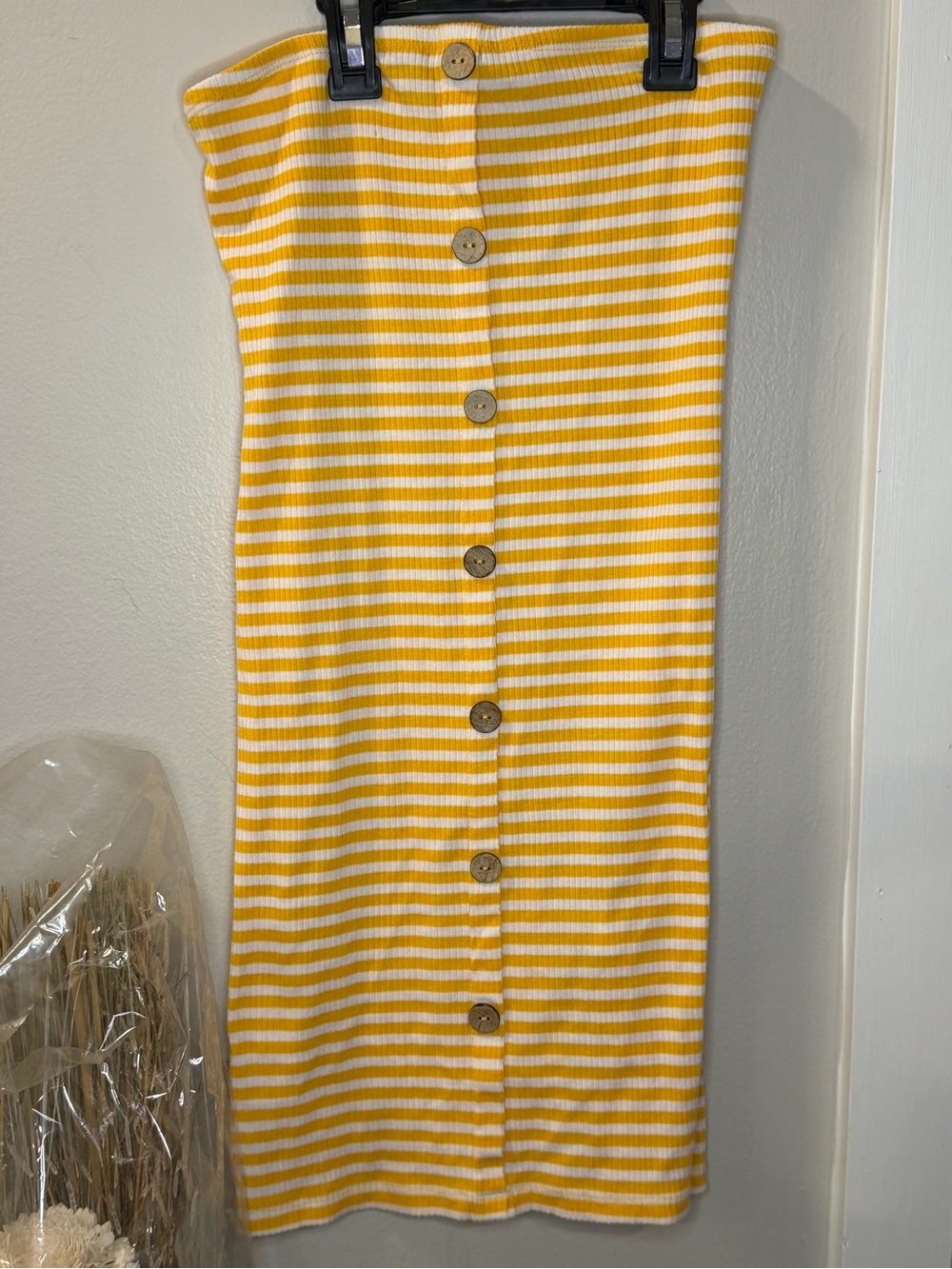 Ambiance Yellow and White Striped Button-Front Mini Dress